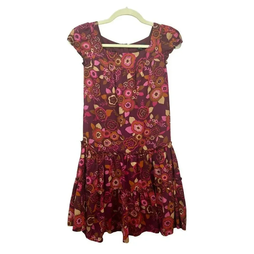 Gap Dress, Drop Waist, Tiered Bottom, Floral Print, Purple, Pink, Size 10, Large